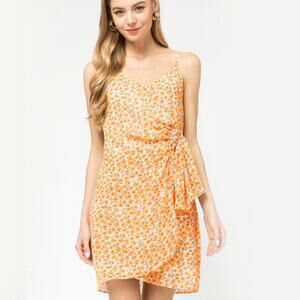 NEW Entro Orange Y2K Micro Floral Print Rhinestone Mini Dress Size Medium